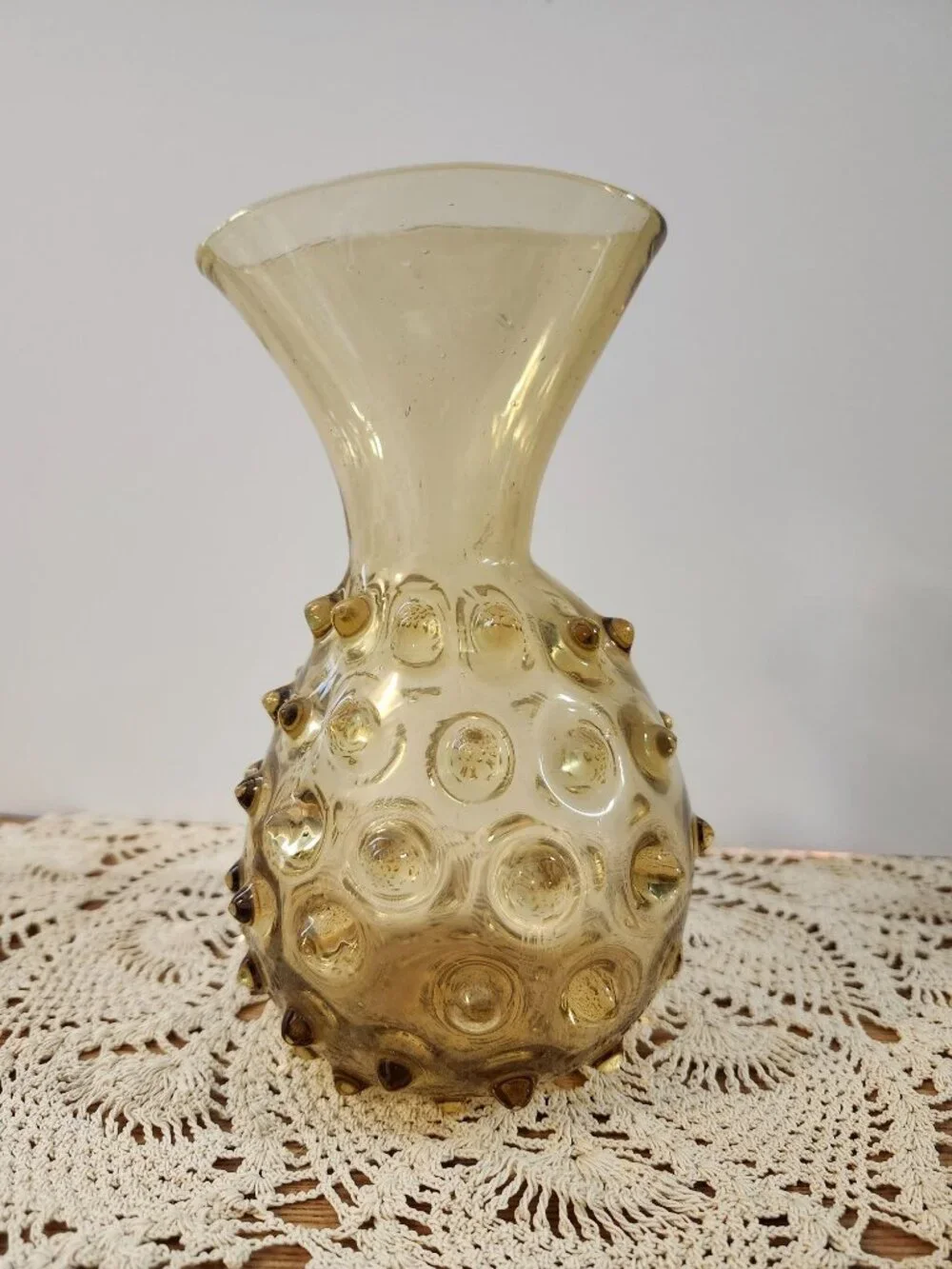 Empoli Italian Glass Abstract Hobnail Amber Vase 7